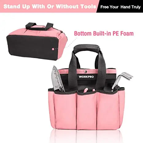 WORKPRO Pink Ribbon Garden Tote Bag: 8-Pocket Outdoor & Indoor Planting Organizer
