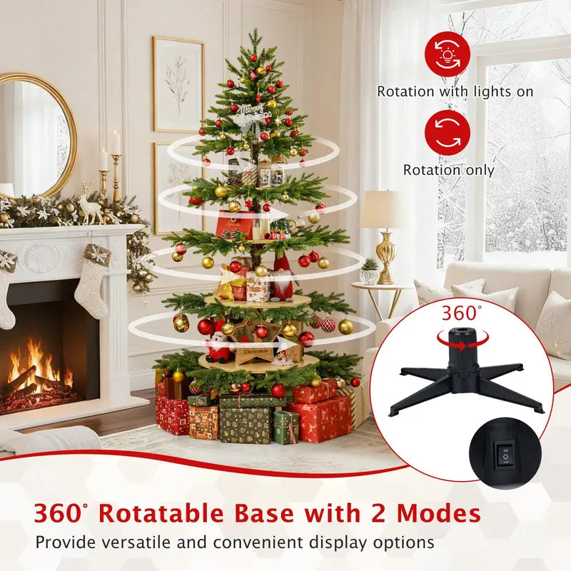 6.4-Foot Pre-Lit Artificial Christmas Tree with 360° Rotating Base
