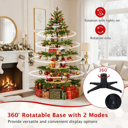 6.4-Foot Pre-Lit Artificial Christmas Tree with 360° Rotating Base