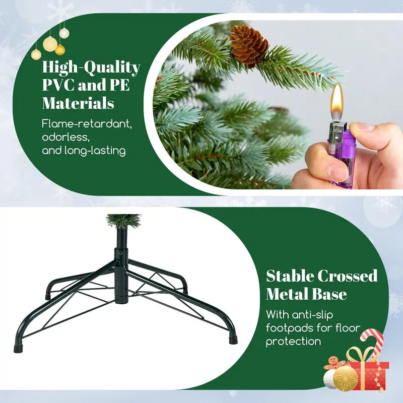 6 ft Pre-Lit Full-Profile Artificial Christmas Tree  Hinged Pine-Style Xmas Tree with 240 Warm White LEDs