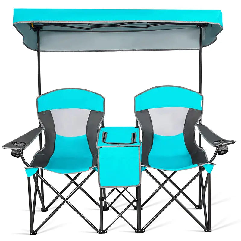 Dual-Person Camping Chair with Integrated Shade Canopy