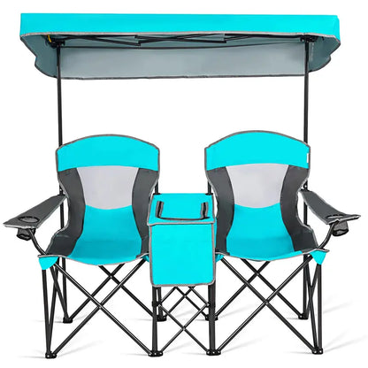 Dual-Person Camping Chair with Integrated Shade Canopy