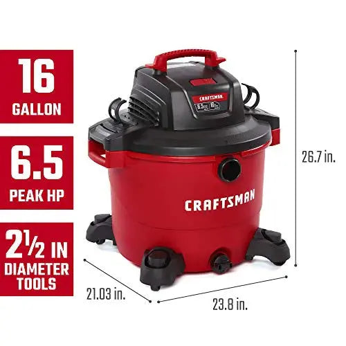 Heavy-Duty 16-Gallon Wet/Dry Vacuum  6.5 HP Industrial-Grade Shop Vac