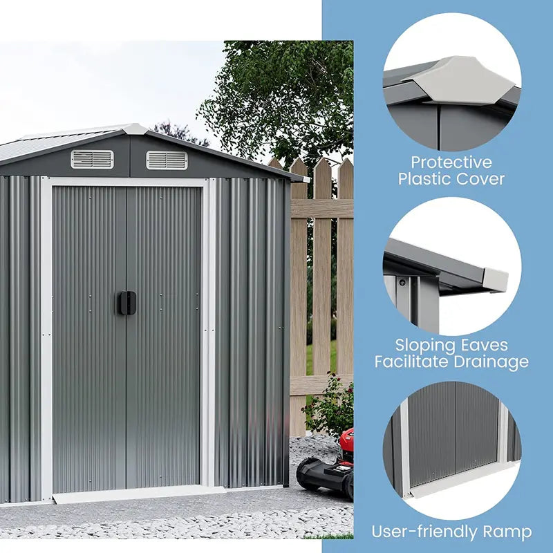 6′ x 4′ Galvanized Metal Outdoor Storage Shed  Rust-Resistant Tool House with Reinforced Frame