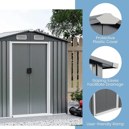 6′ x 4′ Galvanized Metal Outdoor Storage Shed  Rust-Resistant Tool House with Reinforced Frame