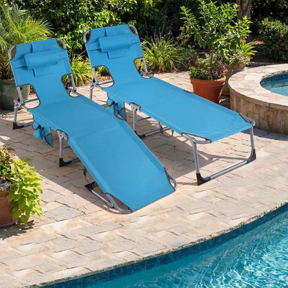 Adjustable Beach Lounge Chair  Folding Sun Lounger with 4-Position Reclining Backrest