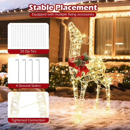 Pre-Lit Baby Reindeer Decoration  Lighted Holiday Figurine with 50 Warm White LEDs & Festive Red Bow