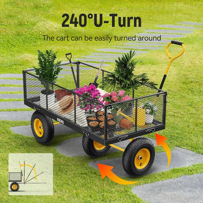 Heavy-Duty Steel Garden Utility Wagon  1400 lb Capacity, Convertible Mesh Sides, and 13″ Pneumatic Tires