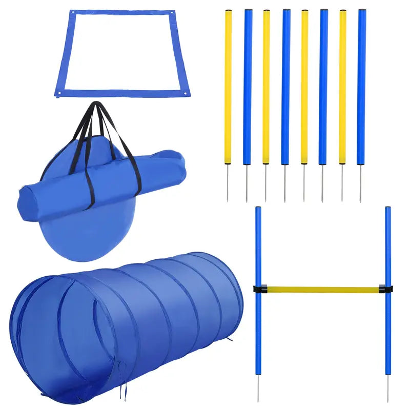 Pawhut 4PC Obstacle Dog Agility Training Course Kit Backyard Competitive Equipment- Blue, Yellow