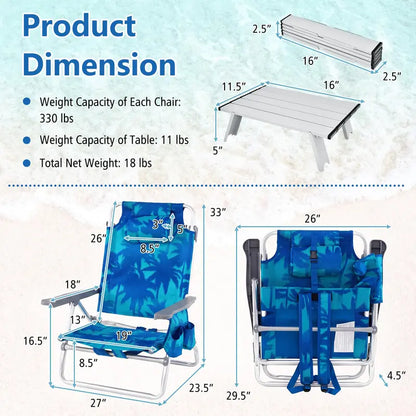 Adjustable Folding Beach Chair for Adults  5-Position Recline, Head Pillow & Integrated Cooler Bag