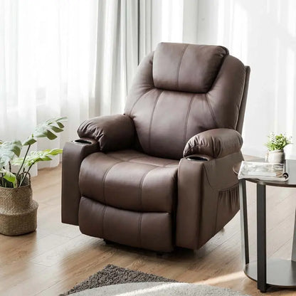 Electric Power Lift Recliner Sofa  Leather Massage Chair with Lumbar Heat, Vibrating Nodes, Cup Holder & USB Charging Port