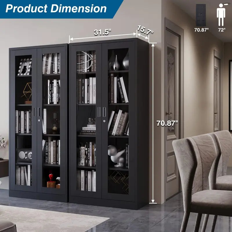 PEUKC Glass-Front Curio Display Cabinet  4-Tier Adjustable Shelving for Collectibles