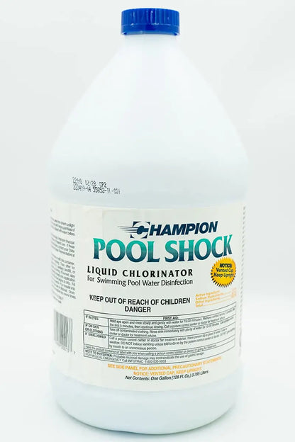 Champion Pool Shock  Ready to Use Liquid Chlorine  Commercial Grade 12.5% Concentrated Strength  4 Gallons