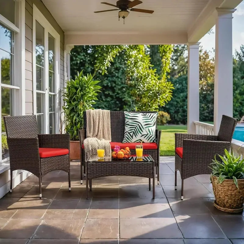Homall 4-Piece Patio Furniture Set — All-Weather Wicker Chairs with Comfort-Focused Cushioning