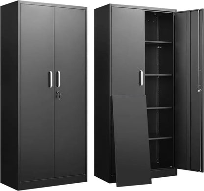Heavy-Duty Metal Storage Cabinet  Lockable Garage Cabinet with Adjustable Shelving