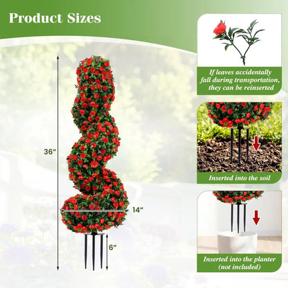 Set of Two 3-Foot Realistic Fake Rose Bushes  UV-Protected Outdoor Faux Plants with Ground Spikes