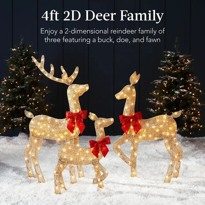4ft Lighted Christmas Deer Set with 175 LED Lights, Gold  Best Choice Products Outdoor Yard Decoration