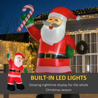 HOMCOM 8ft Inflatable LED Lit Santa Claus with Candy Cane  Outdoor Christmas Decoration