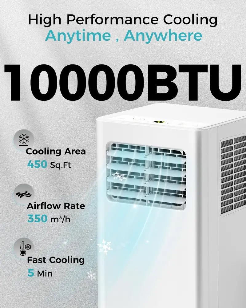 8,000 BTU Portable 3-in-1 Air Conditioner  Ultra-Quiet Cooling, Dehumidifying & Fan Modes for Spaces up to 350 sq ft, Remote & Timer Included