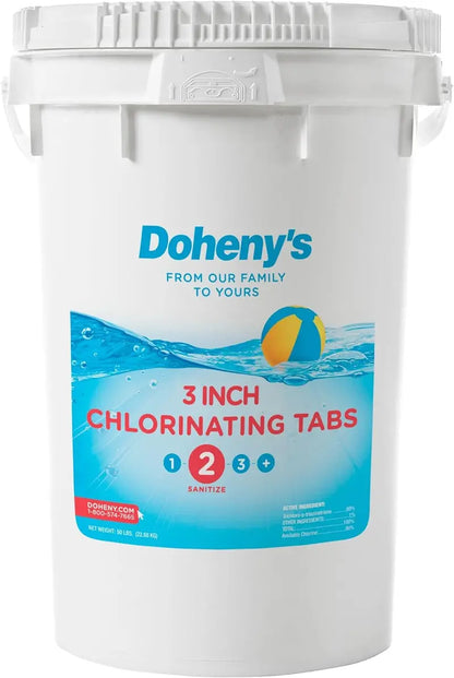 Doheny’s Premium 3″ Stabilized Chlorine Tablets  99% Pure Tri-Chlor, Slow-Dissolving, Individually Wrapped, 50 lb Pail