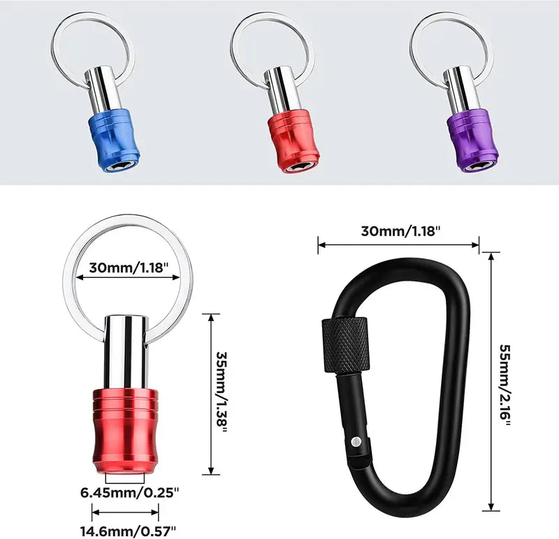 WORKPRO 3-Piece Color-Coded Hex Shank Bit Holder Set  Aluminum Alloy, Keychain Design