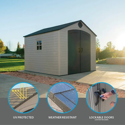 Lifetime 8′ x 10′ Outdoor Storage Shed  Durable Polyethylene Structure with Lockable Door
