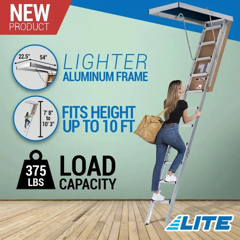 LITE 10-Foot Aluminum Attic Ladder  Type IAA Duty Rating, 375-LB Load Capacity