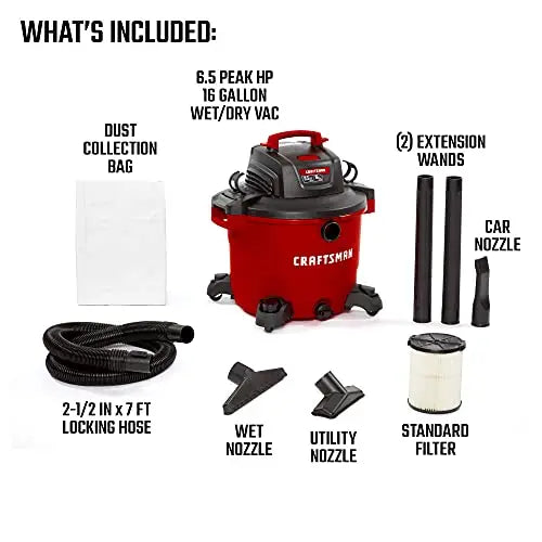 Heavy-Duty 16-Gallon Wet/Dry Vacuum  6.5 HP Industrial-Grade Shop Vac