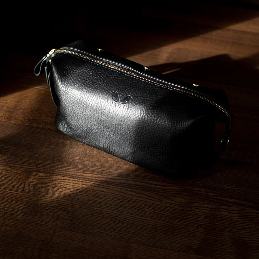 Leather Wash Bag / Dopp Kit - Black