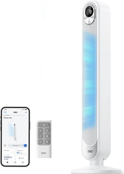DREO Bladeless Smart Tower Fan: WiFi & Voice Enabled (Alexa/Google), 6-Speed Oscillating Floor Fan with Remote & 12H Timer