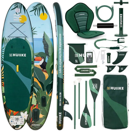 HUIIKE All-in-One Inflatable Paddle Board Kit with Pump, Paddle & Fins