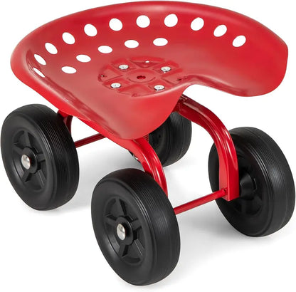 Wheeled Garden Utility Cart, Adjustable Swivel-Seat Cart for Lawn and Landscape Tasks
