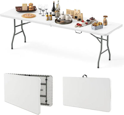 8-Foot Heavy-Duty HDPE Folding Table  350-LB Weight Capacity & Integrated Carry Handle