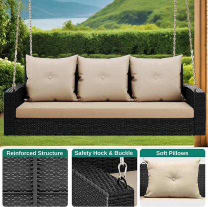 YITAHOME 3-Person Hanging Porch Swing  Wicker Outdoor Bench with Removable Cushions, Ideal for Patios, Balconies & Gardens (Brown)