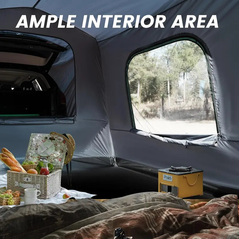 All-Terrain SUV Camping Tent  Weatherproof Rectangle Car-Side Shelter for 59 People, Fits Vans, Jeeps & Pickups (8′ L × 10.6′ W × 7.2′ H)