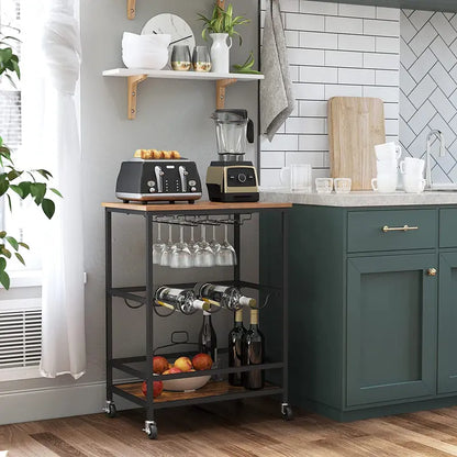 Bar Cart, Serving Cart, Industrial, Rustic Brown and Black