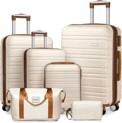 6-Piece Expandable Rolling Luggage Set  Lightweight Hardshell Suitcases with Smooth-Spinning Wheels & Modular Packing Options
