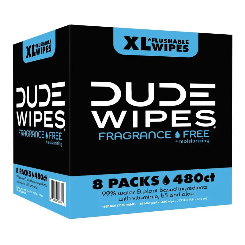 DUDE Wipes Fragrance-Free XL Flushable Cleansing Cloths  480 Count, Moisturizing Formula