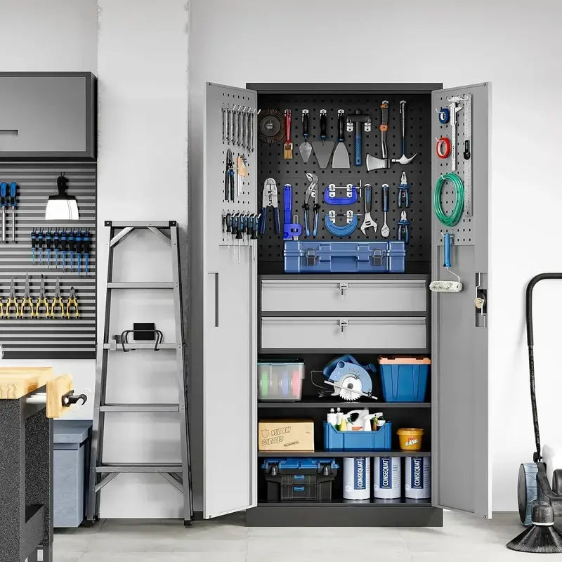 Yizosh Heavy-Duty Steel Garage Cabinet with Locking Doors  Industrial Tool Storage Unit
