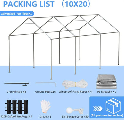 6×8 ft Heavy-Duty Portable Carport Tent  Four-Season Garage Canopy with Removable Walls, Door & Tarpaulin Cover