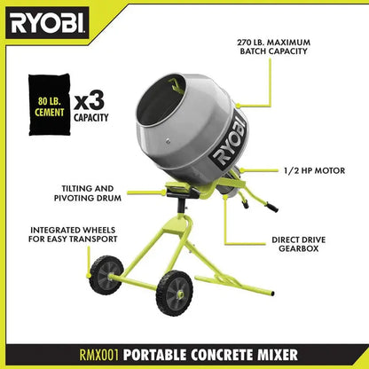 Portable 5.0 Cu. Ft. Concrete Mixer  Compact Drum Mixer for DIY & Small-Scale Projects (RMX001)