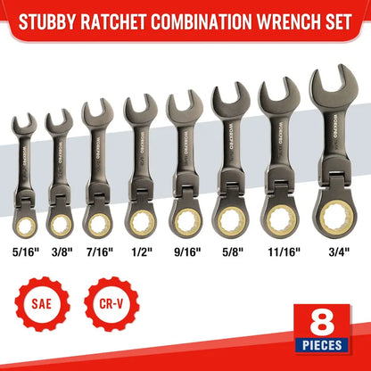 WORKPRO 8-Piece Stubby Flex-Head Ratcheting Combination Wrench Set
