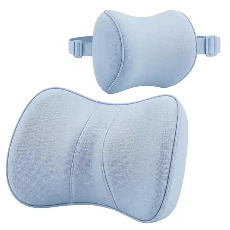 Dual-Function Memory Foam Set: Neck Pillow + Lumbar Support with Adjustable Straps