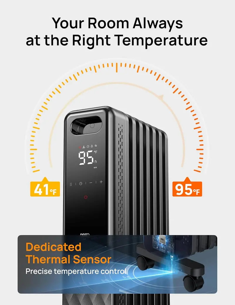 Oil-Filled Electric Radiator Heater with Digital Thermostat and Safety Auto-Shutoff