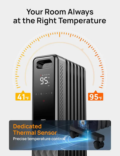 Oil-Filled Electric Radiator Heater with Digital Thermostat and Safety Auto-Shutoff
