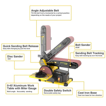 Woodskil 4.3A 4 x 36-Inch Belt & 6-Inch Disc Sander Combo Tool