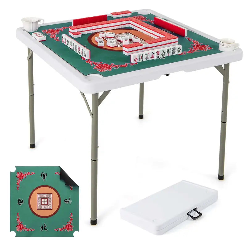 Costway 35-Inch Folding Mahjong Table  Green Felt Surface, Cup Holders & Carrying Handle