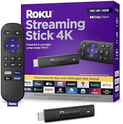 Roku Streaming Stick 4K | 4K/HDR/Dolby Vision | Portable | Free & Live TV | Roku Voice Remote