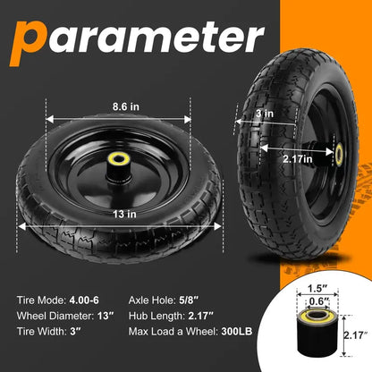 Pontuss 13-Inch Flat-Free Replacement Wheels  Heavy-Duty Tires for GOR Garden Carts