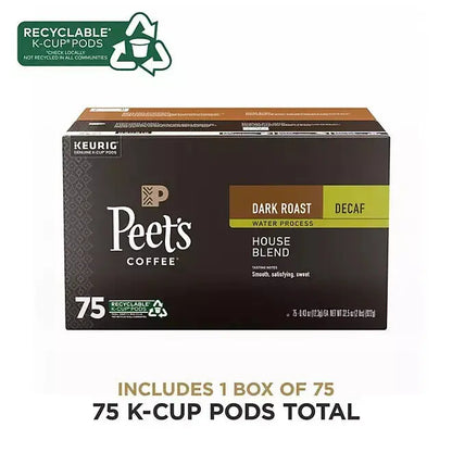 Peet’s Coffee Decaf Dark Roast K-Cup Pods, House Blend, 75 Count  Rich Flavor, Keurig Compatible